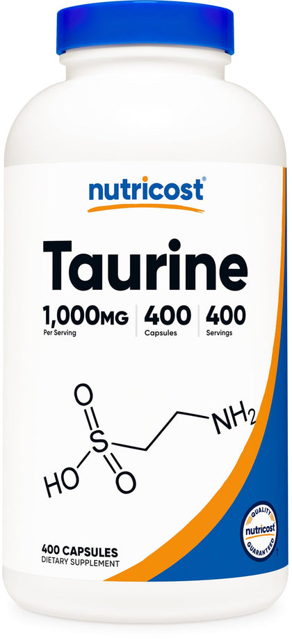 Nutricost Taurine 1000mg 400 Capsules front view