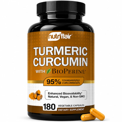 NutriFlair Turmeric Curcumin 1300mg 180 Capsules front view