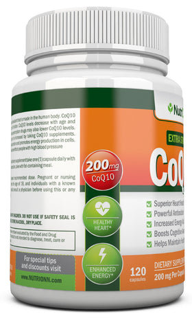 NutriONN CoQ10 200mg bottle side view