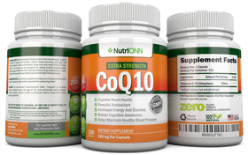 NutriONN CoQ10 200mg capsules on a wooden surface