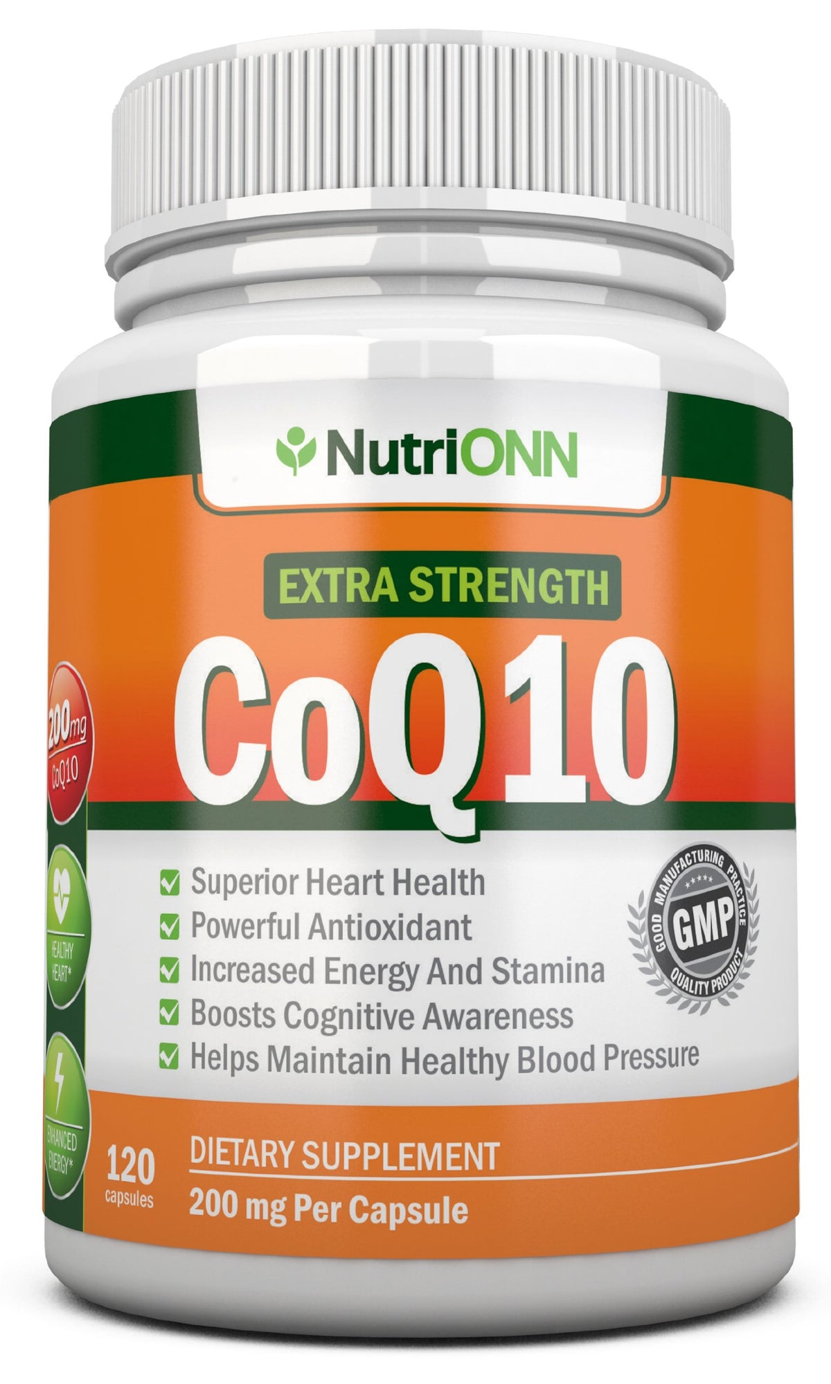 NutriONN CoQ10 200mg double strength capsules front view