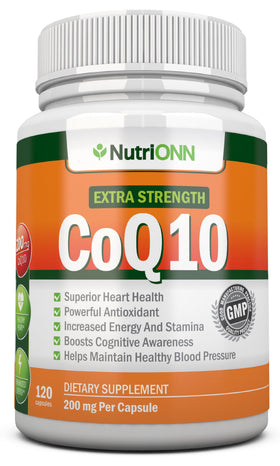 NutriONN CoQ10 200mg double strength capsules front view