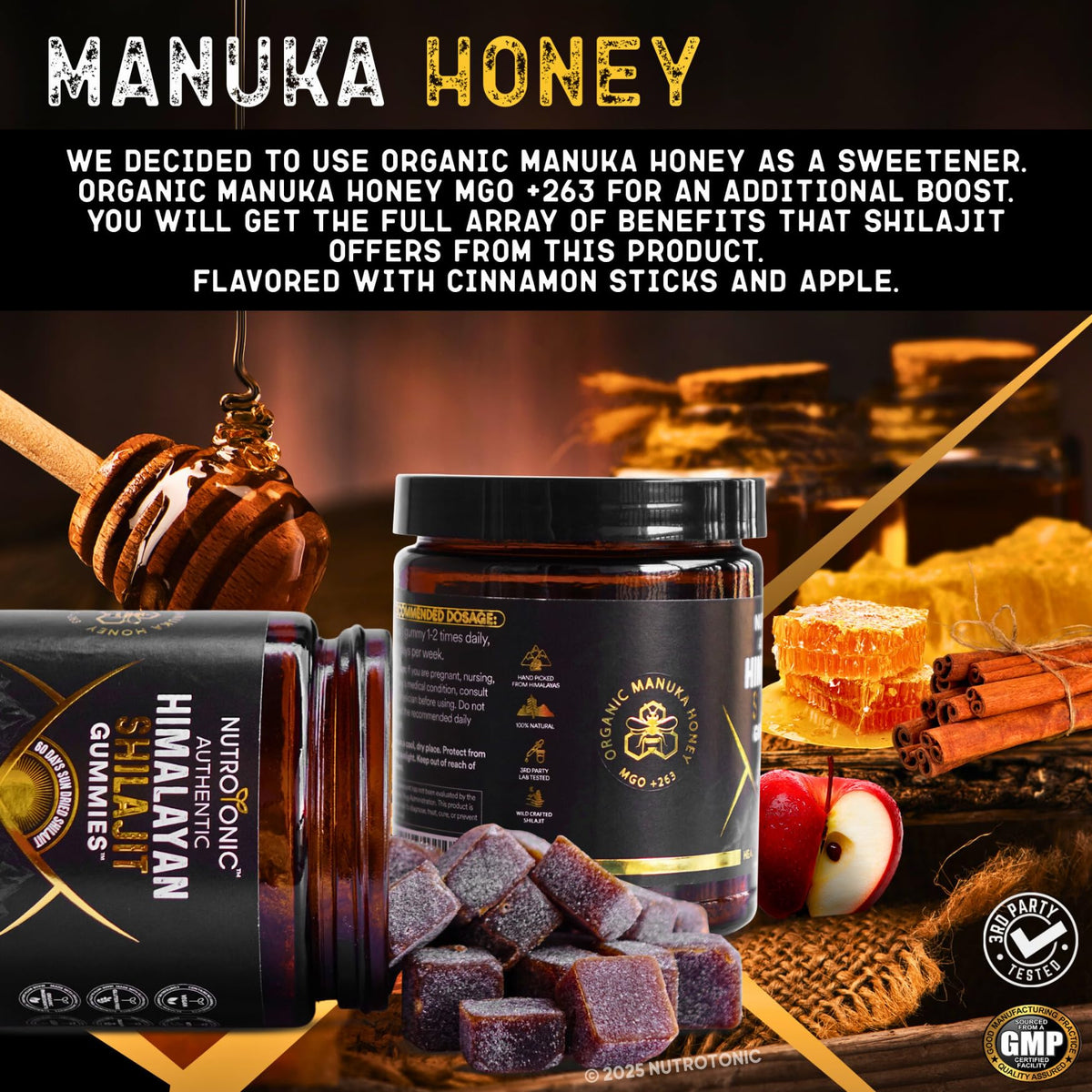 NutroTonic Organic SHILAJIT Gummies Apple Cinnamon with Manuka honey