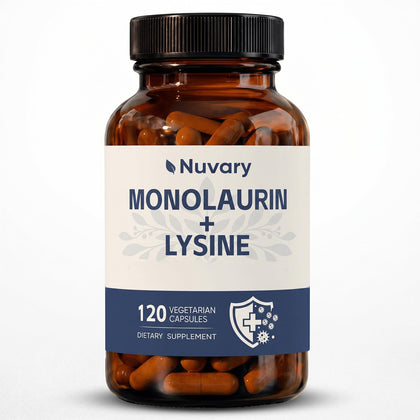 Nuvary Monolaurin and Lysine Supplement 120 capsules front view