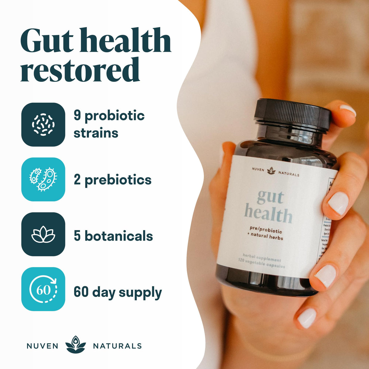 Nuven Naturals All-in-One a daily routine Supplement side view of capsule bottle