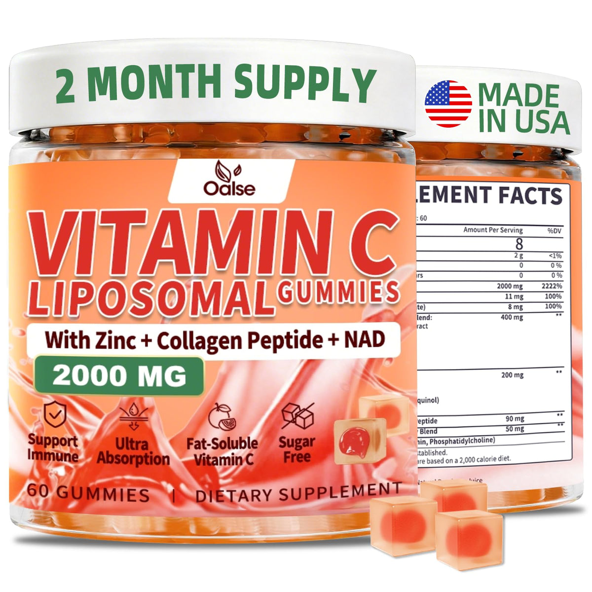 OALSE Liposomal Vitamin C Gummies 2000mg bottle front view