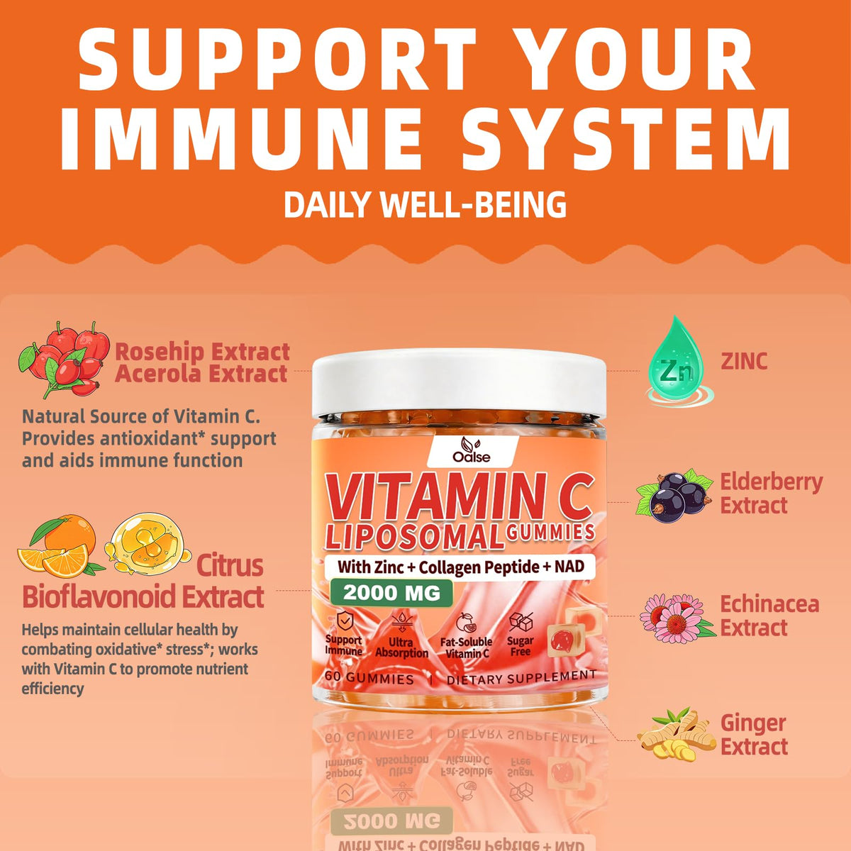 OALSE Liposomal Vitamin C Gummies 2000mg ingredients list