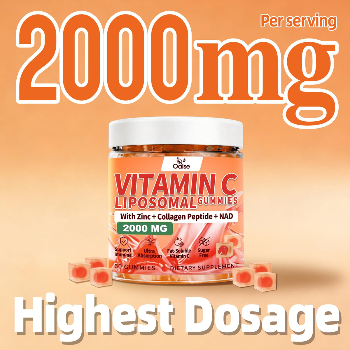 OALSE Liposomal Vitamin C Gummies 2000mg with serving size