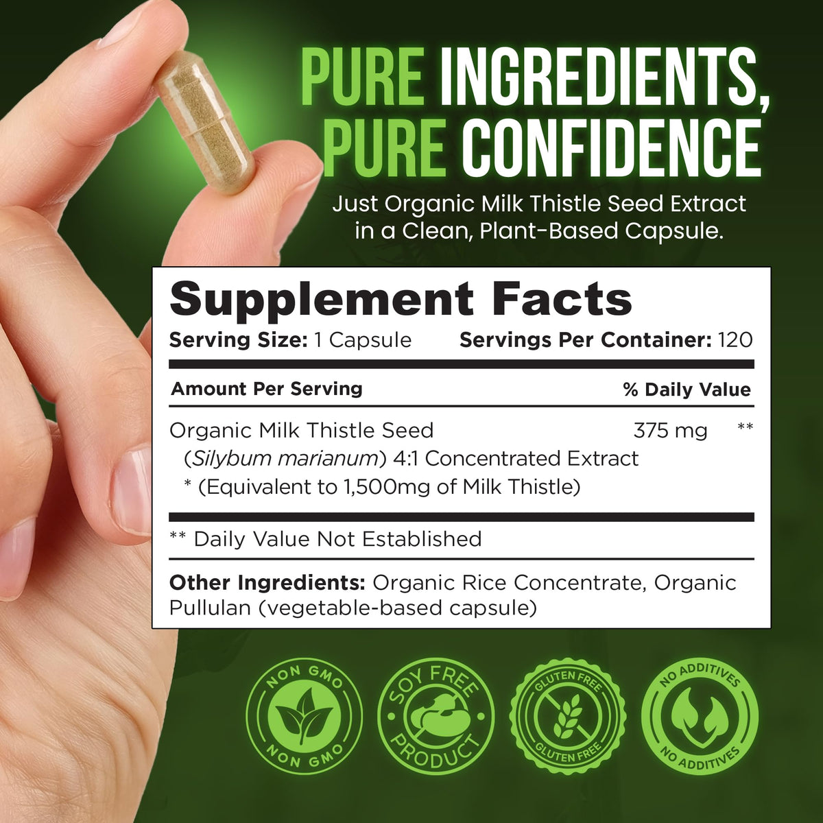 OmniBiotics Organic Milk Thistle Supplement 1500mg side view