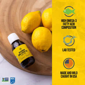 On Target Living Alaskan Cod Liver Oil with organic lemon flavour bottle