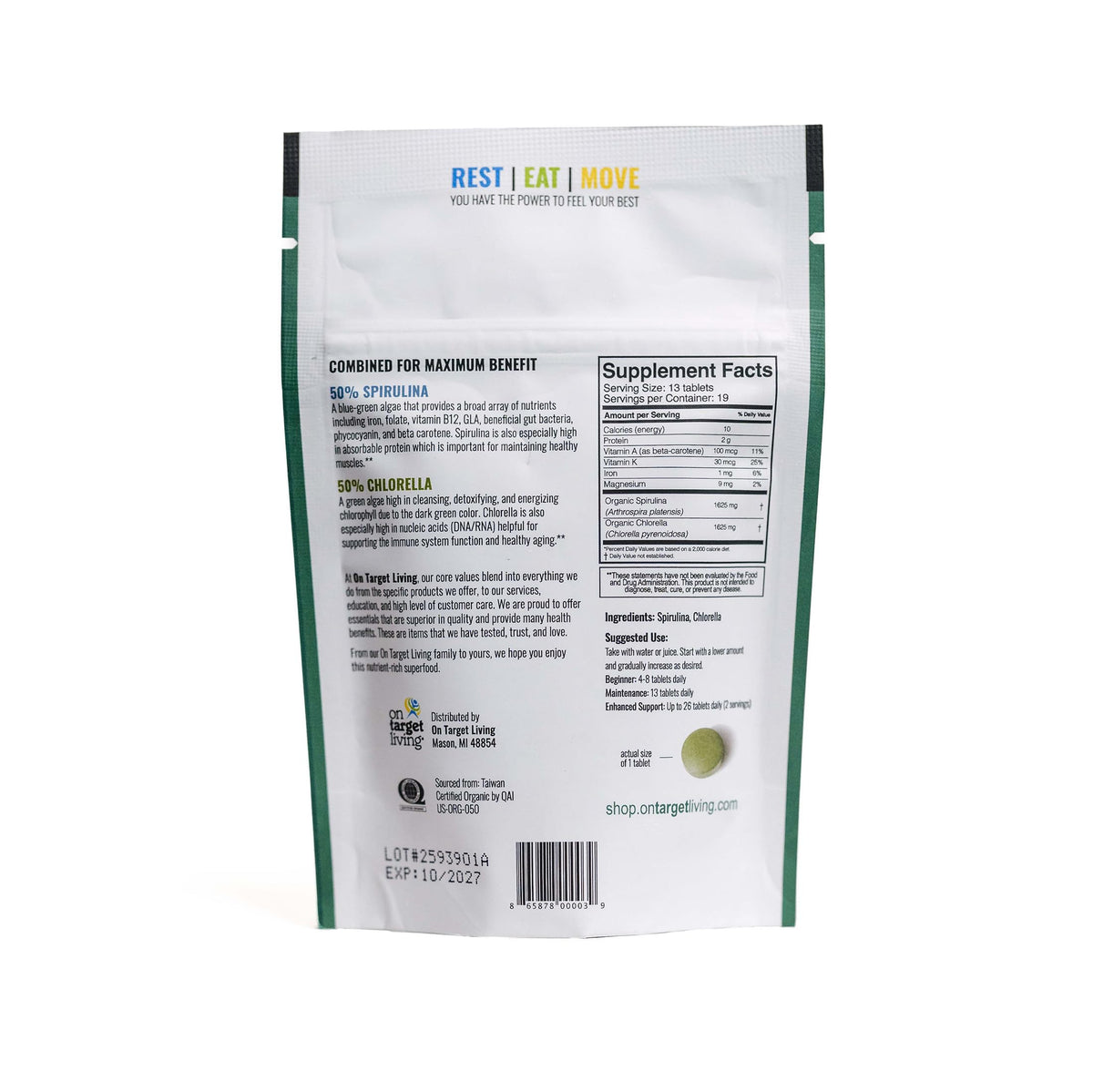 On Target Living Organic Spirulina Chlorella 250 Tablets lifestyle scene