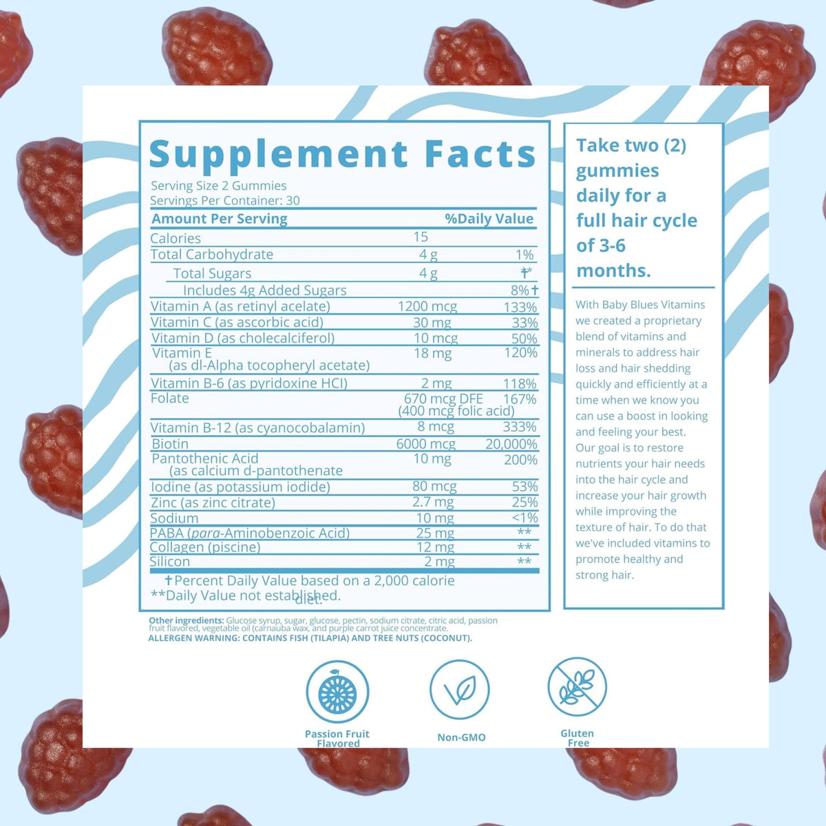 Open container of Baby Blues Postpartum Hair Loss Vitamins Gummies