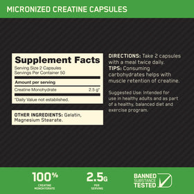 Optimum Nutrition Creatine Monohydrate Capsules side view
