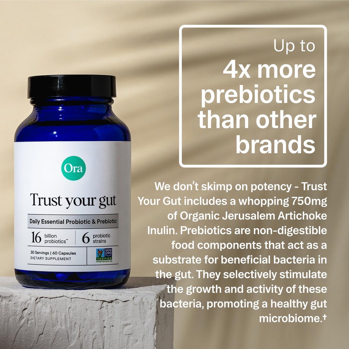 Ora Organic Vegan Probiotic Capsules on a wooden surface