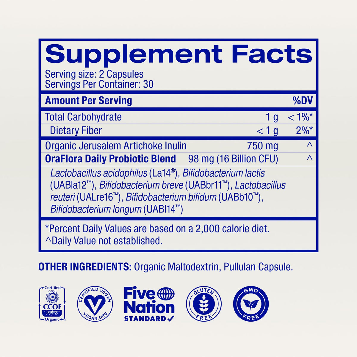 Ora Organic Vegan Probiotic Capsules with a measuring spoon