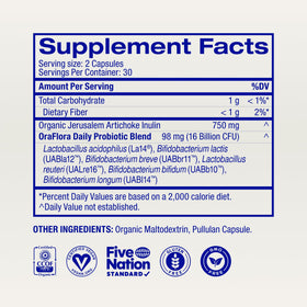 Ora Organic Vegan Probiotic Capsules with a measuring spoon