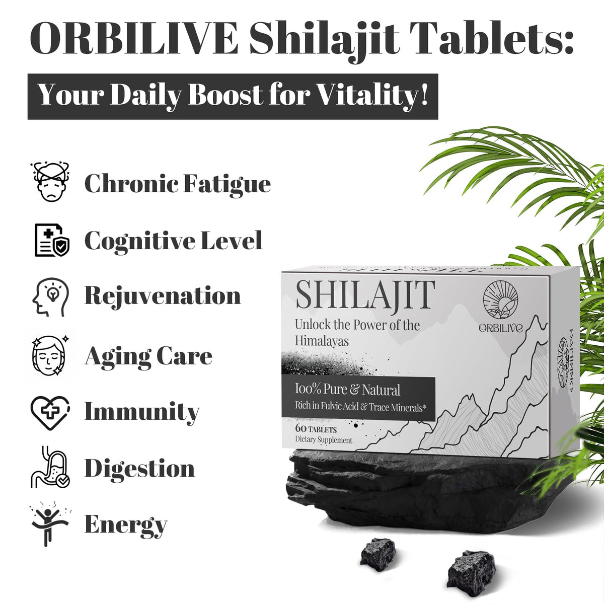 ORBILIVE Shilajit Tablets 1000 MG side view of packaging