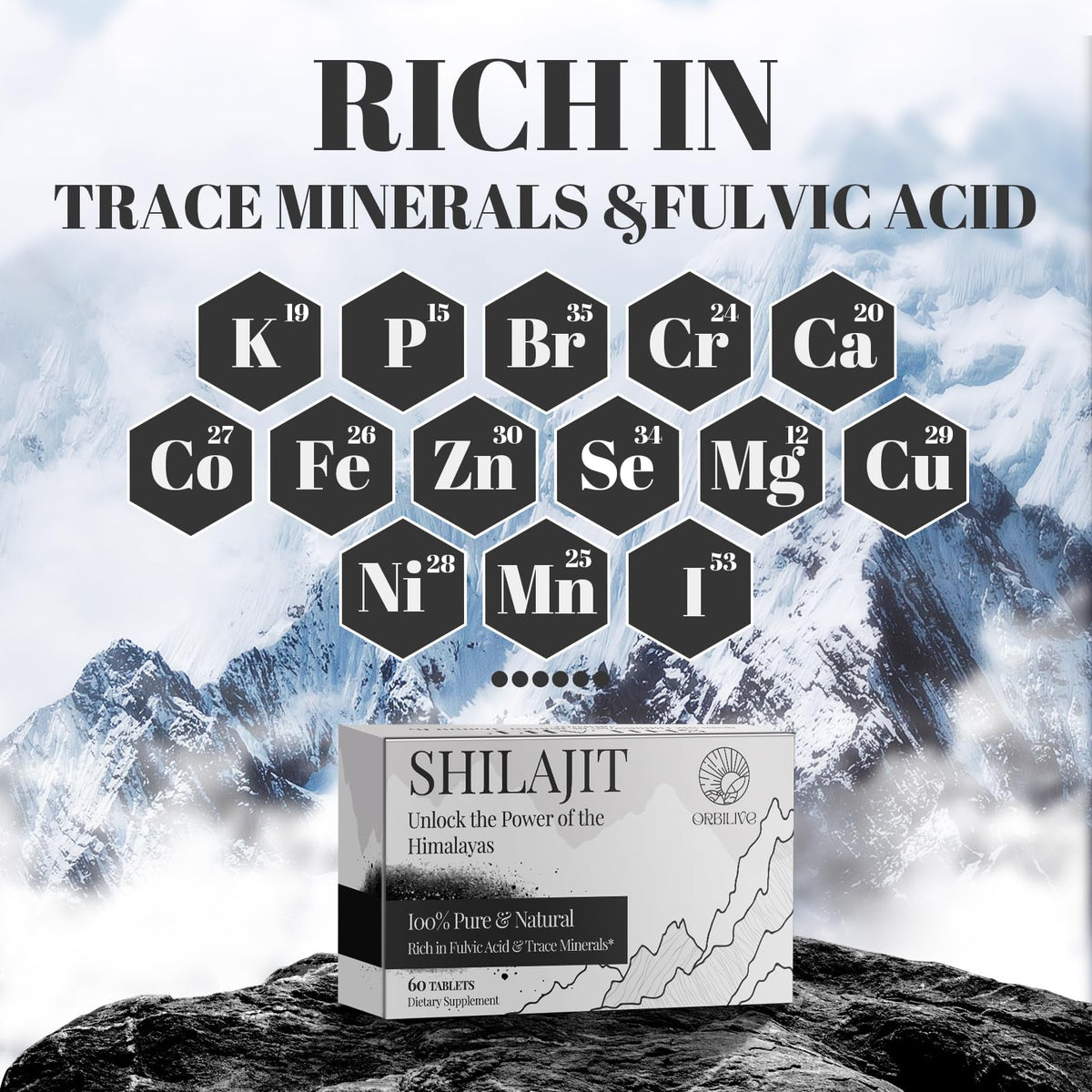 ORBILIVE Shilajit Tablets with a measuring spoon