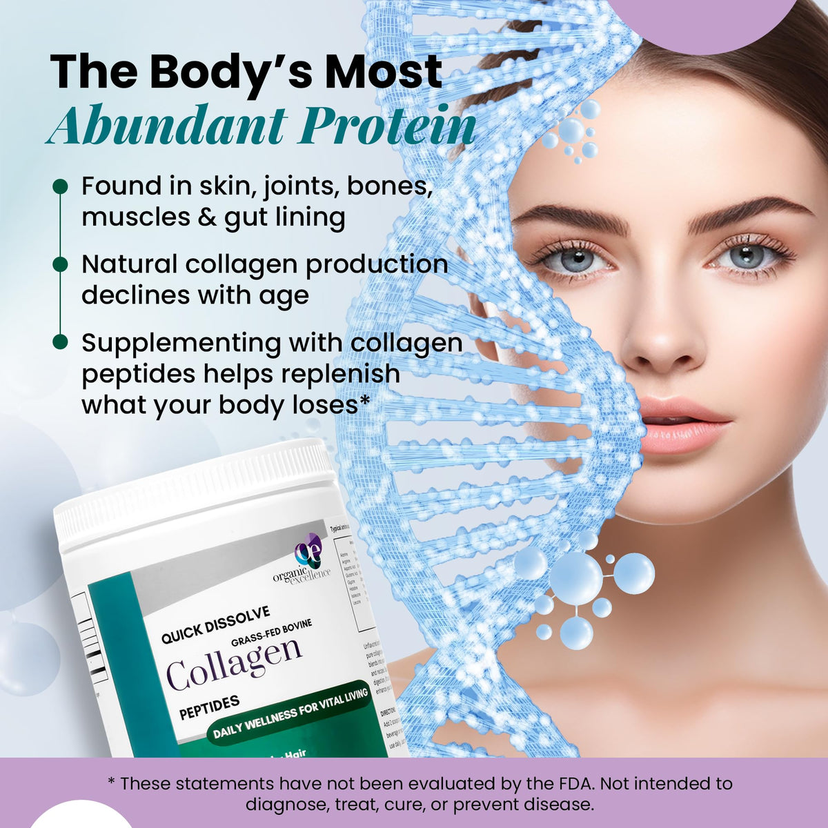 Organic Excellence Collagen Peptides Powder packaging side view