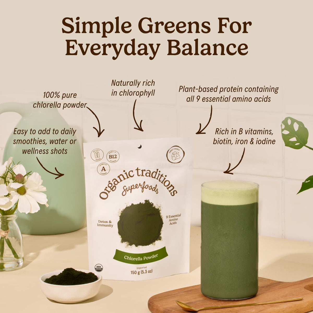 Organic Traditions Chlorella Algae Powder in a smoothie