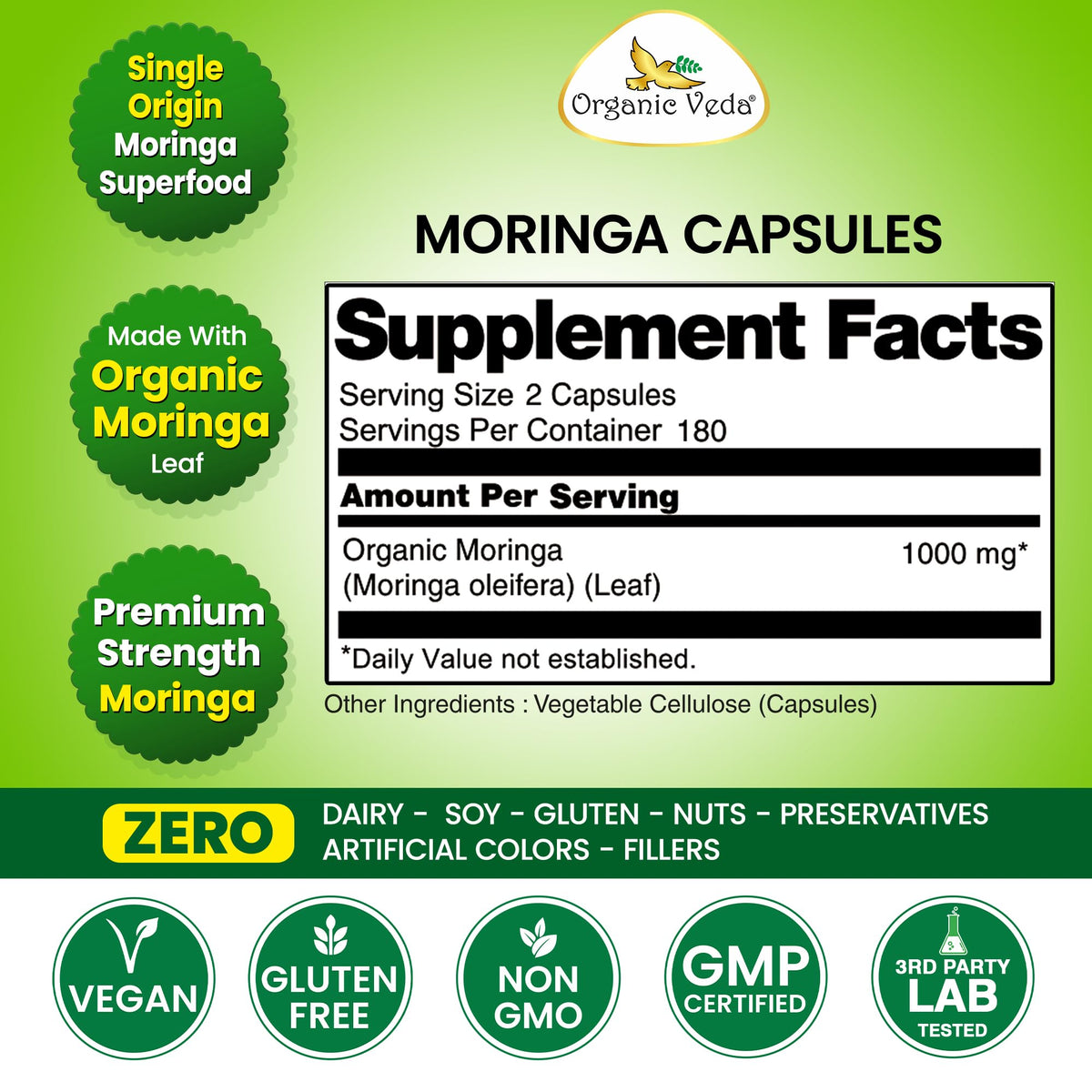 Organic Veda Moringa Capsule 1000mg close-up of capsules