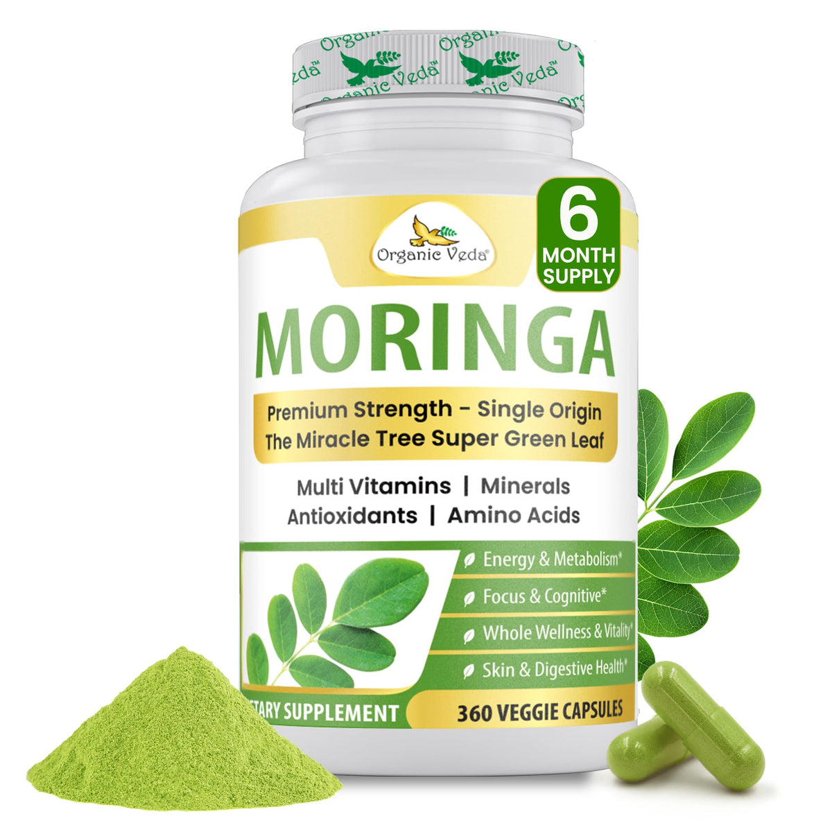 Organic Veda Moringa Capsule 1000mg front view