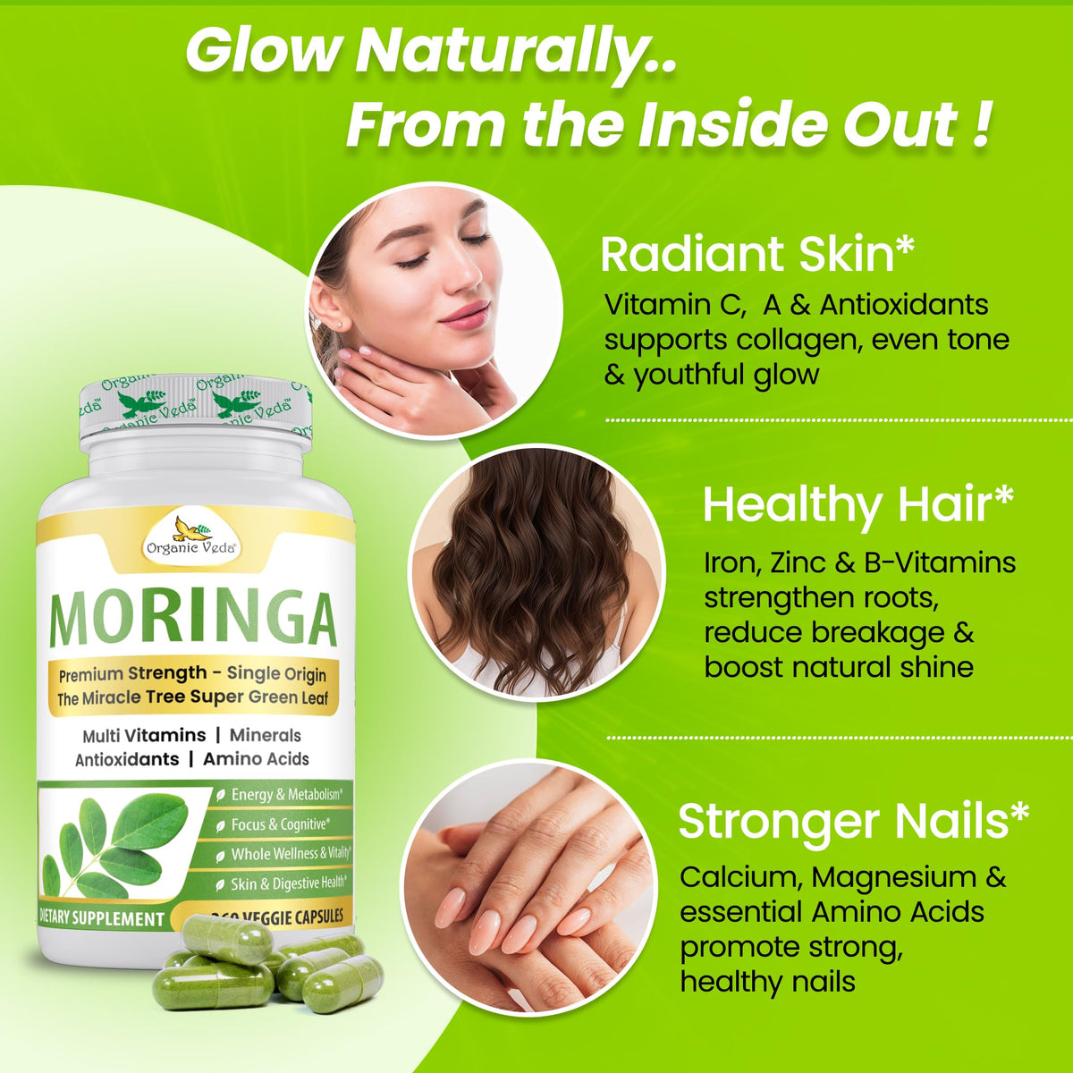 Organic Veda Moringa Capsule 1000mg with fresh Moringa leaves