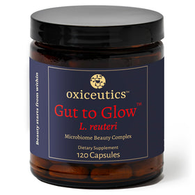 Oxiceutics Gut to Glow L. reuteri Probiotic capsule bottle front view