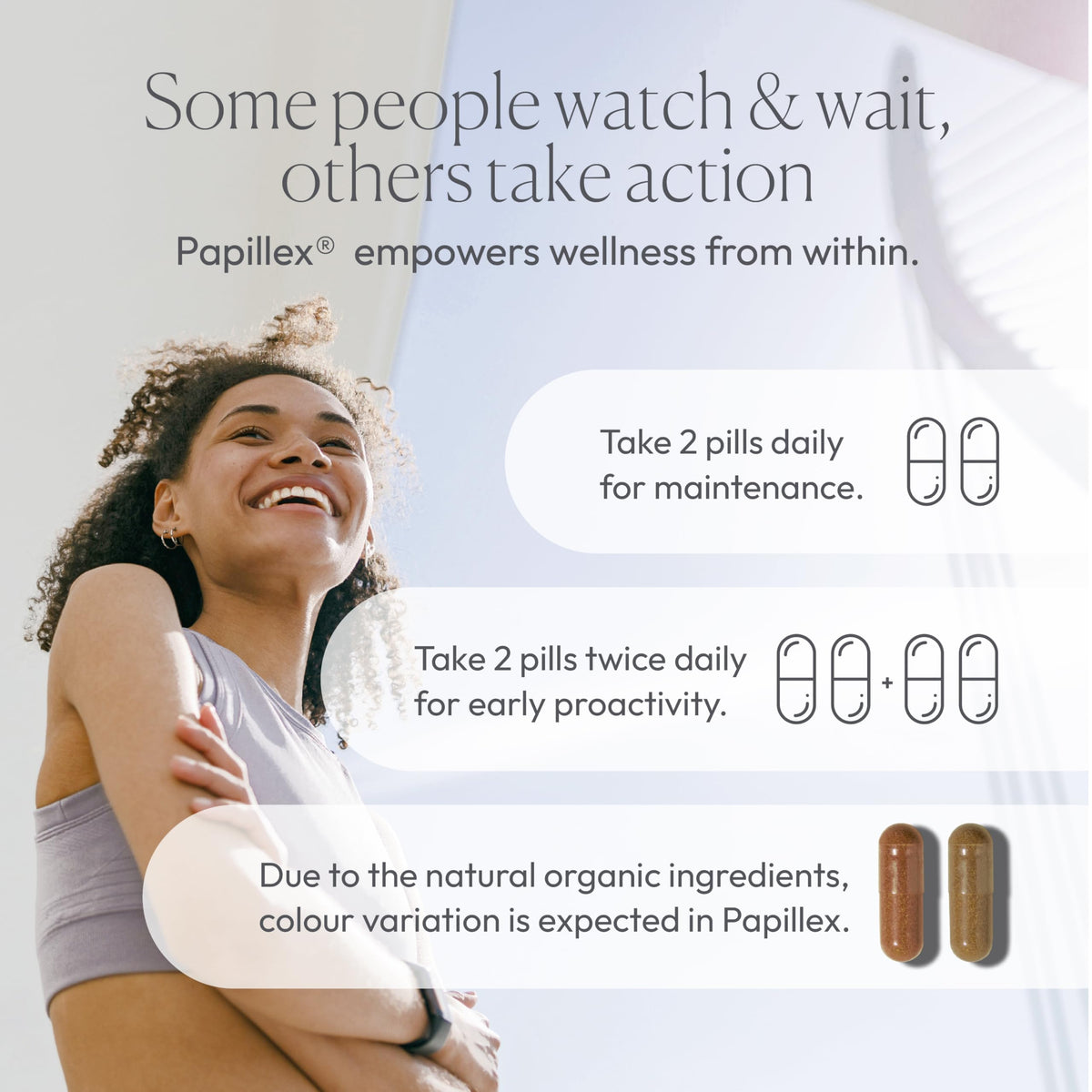 Papillex Dietary Supplement Tablets showing vegan capsule texture