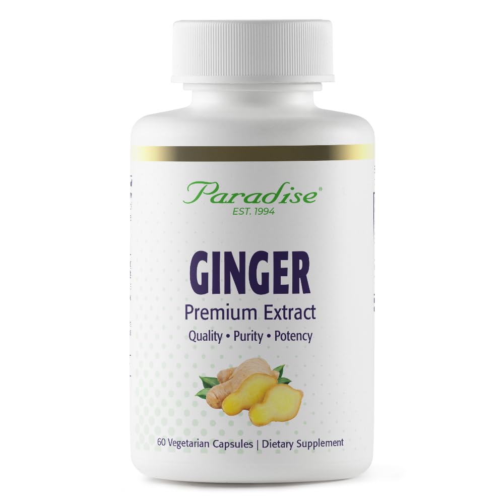 Paradise Herbs Ginger Extract 60 vegetarian capsules front view