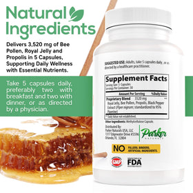 Parker Naturals Bee Pollen Capsules 3520 mg close-up of capsules
