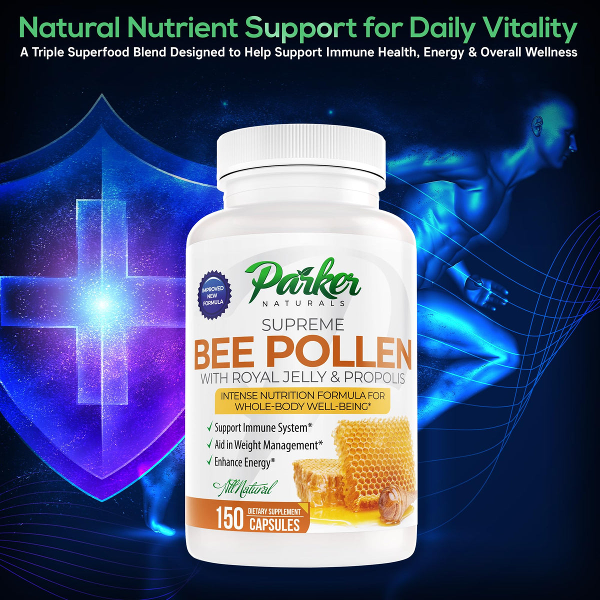 Parker Naturals Bee Pollen Capsules 3520 mg packaging details