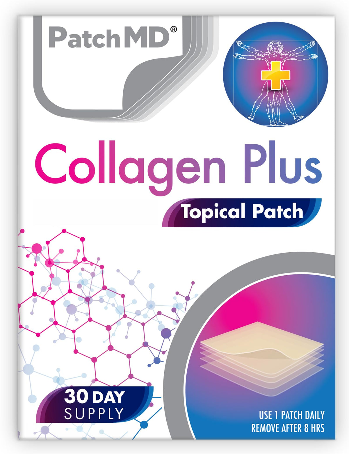 PatchMD Collagen Plus Topical Patch front view with packaging