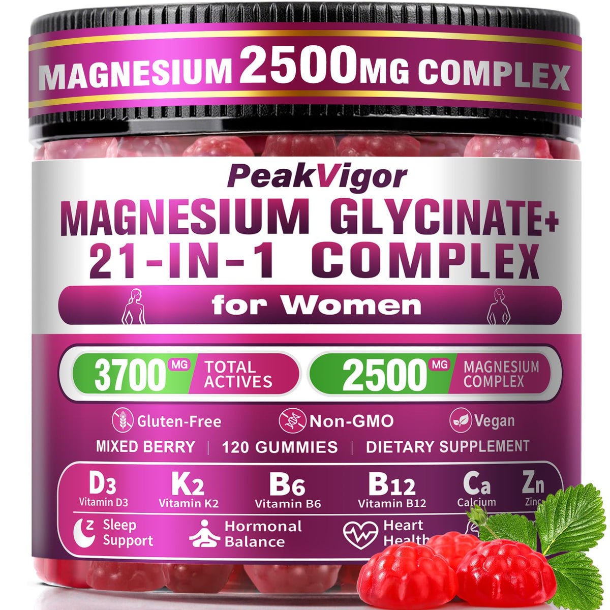 PeakVigor 21 in 1 Magnesium Glycinate Gummy front view