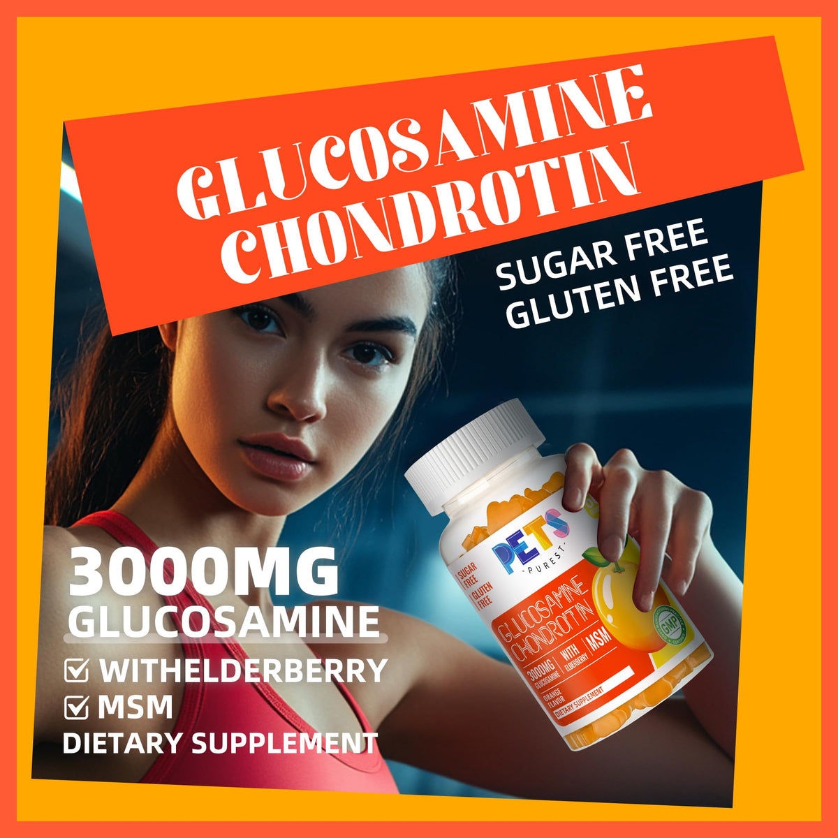 Pets Purest Glucosamine Chondroitin Gummies orange flavour close-up