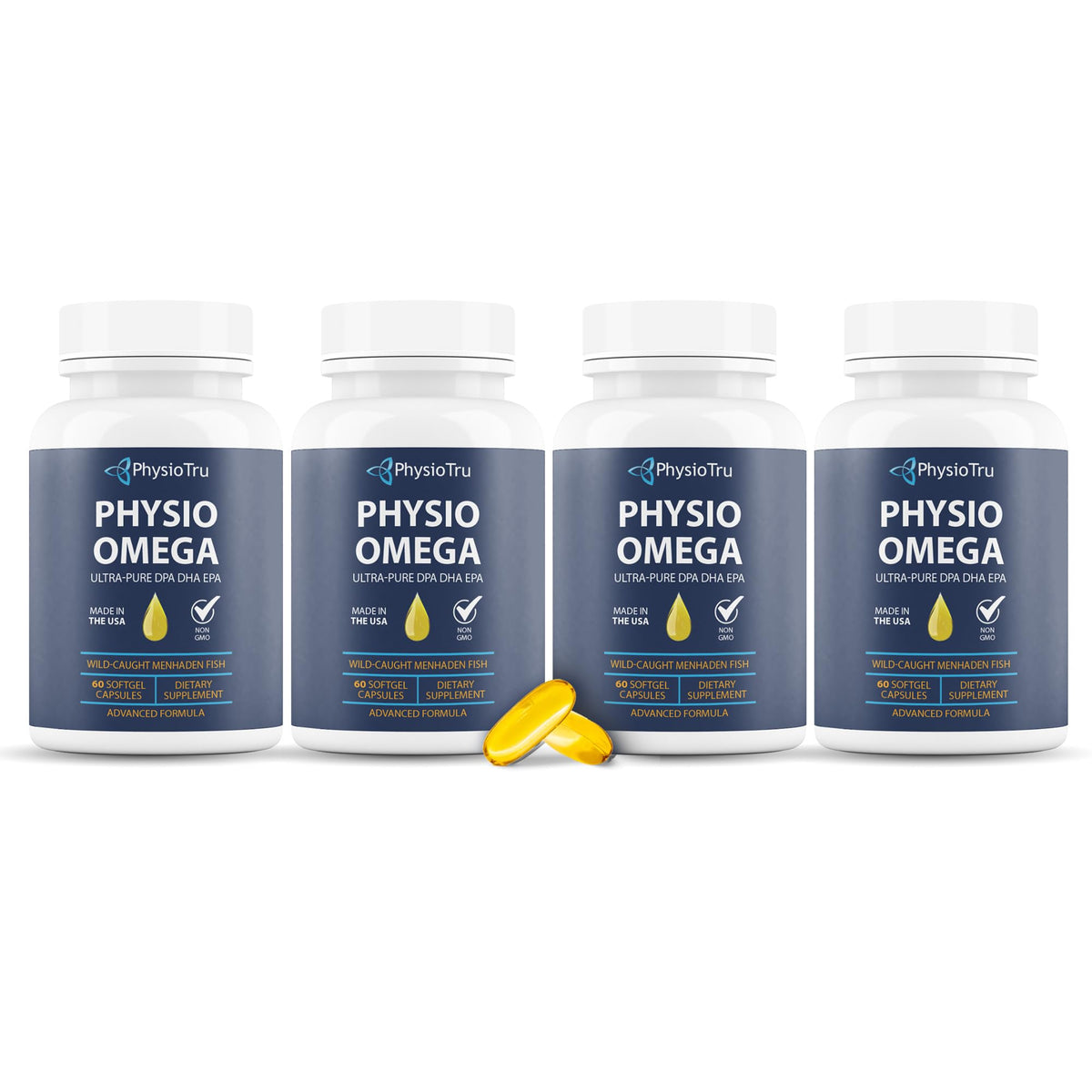 PhysioTru Omega 3 Fish Oil 2400mg softgel bottle front view