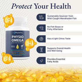 PhysioTru Omega 3 Fish Oil 2400mg softgels with light citrus flavour