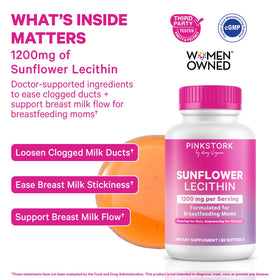 Pink Stork Sunflower Lecithin Supplement 1200 mg softgels back view