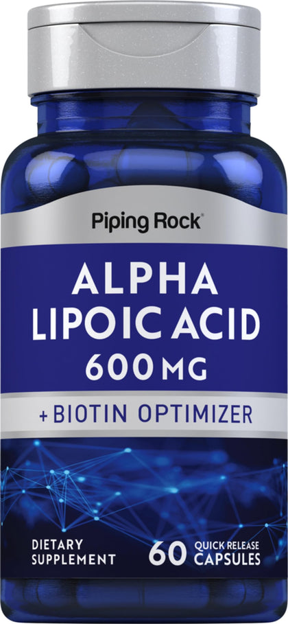 Piping Rock Alpha Lipoic Acid 600mg front view of the bottle