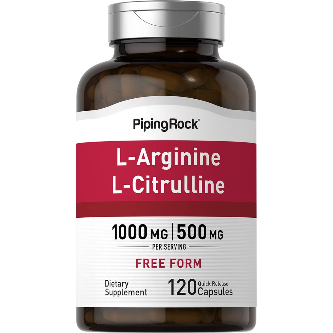 Piping Rock L-Arginine L-Citrulline Supplement 1500 mg capsule bottle front view