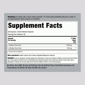 Piping Rock L-Arginine L-Citrulline Supplement 1500 mg capsule side view