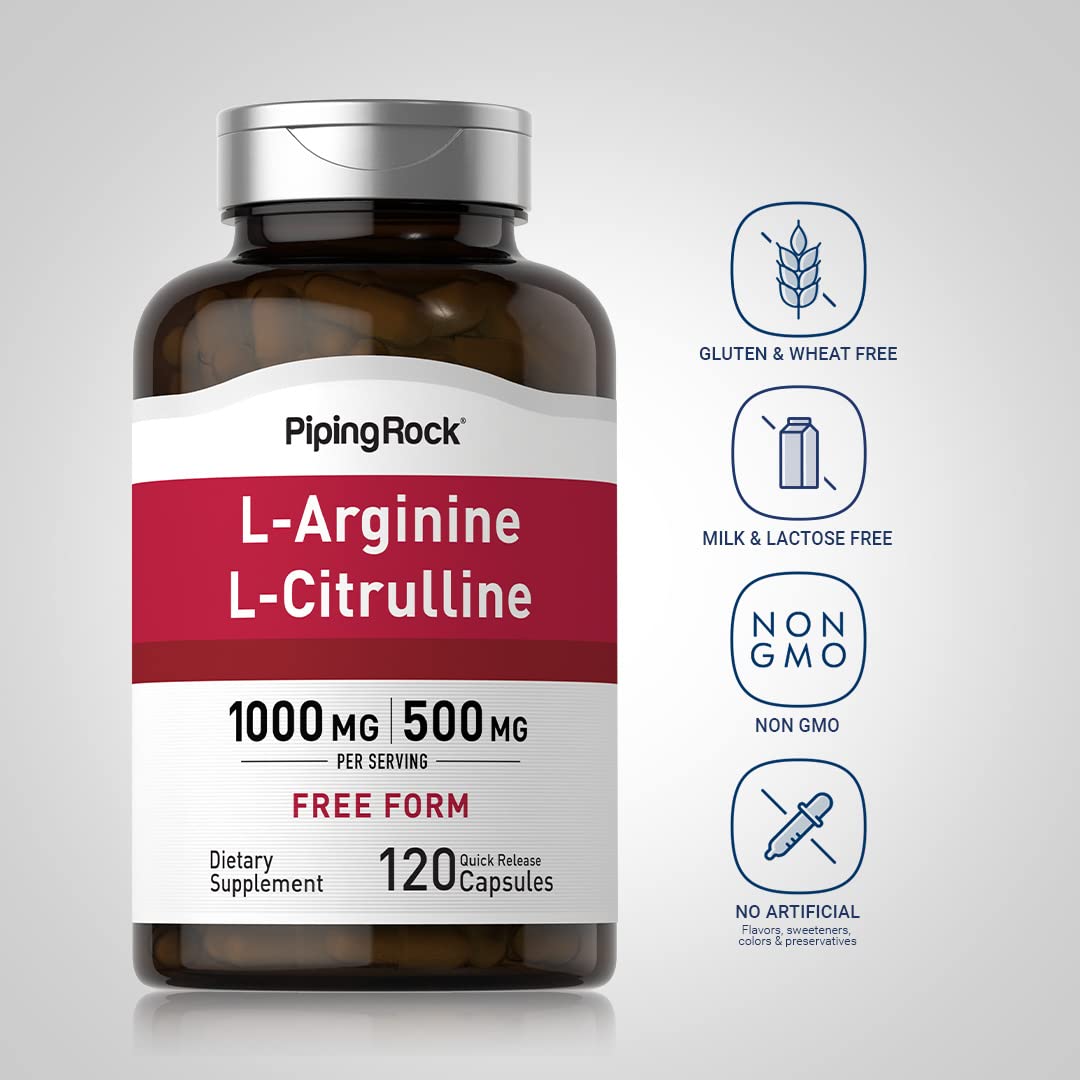 Piping Rock L-Arginine L-Citrulline Supplement 1500 mg capsules close-up