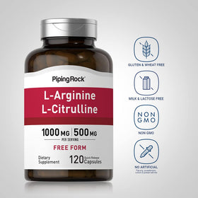 Piping Rock L-Arginine L-Citrulline Supplement 1500 mg capsules close-up