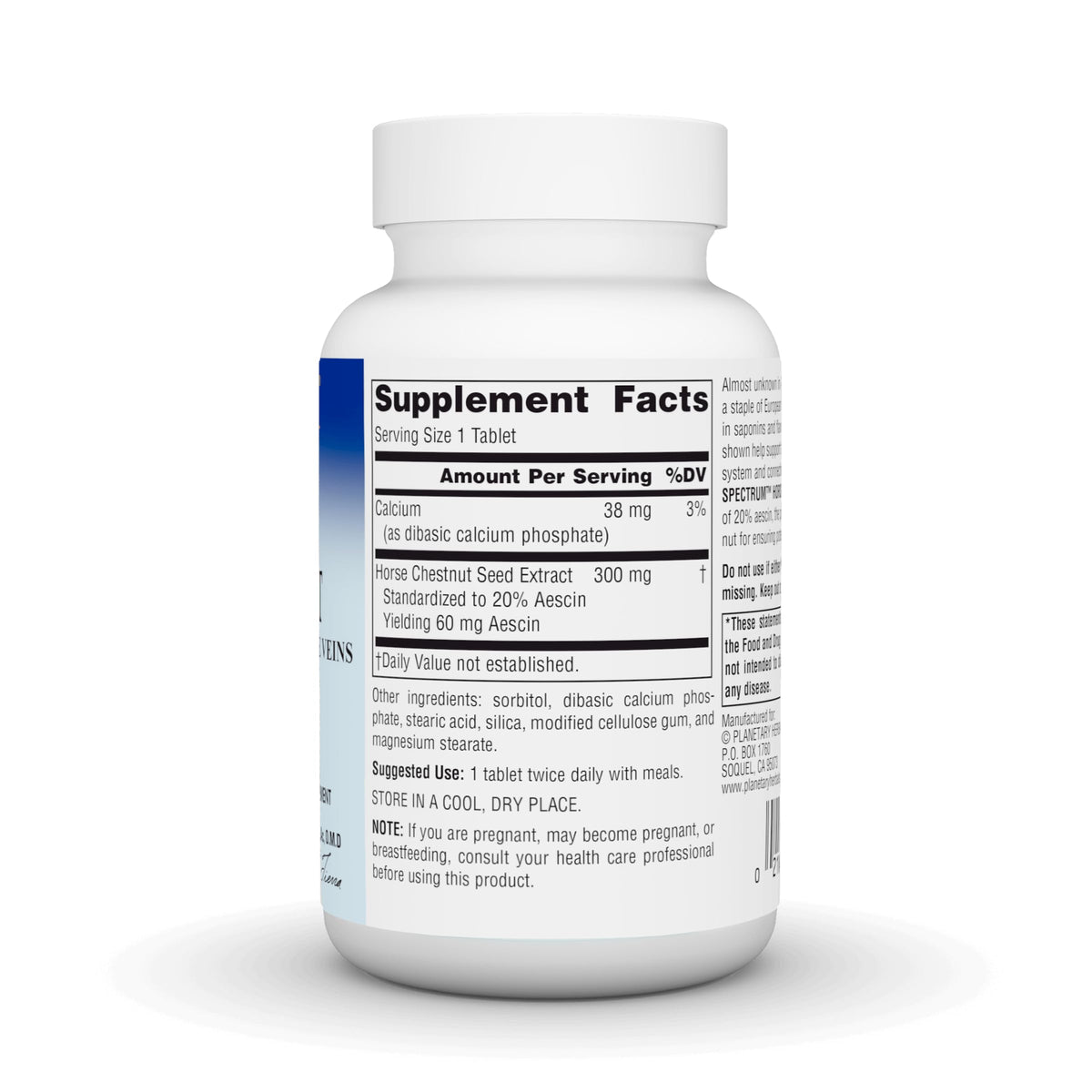 Planetary Herbals Full Spectrum Horse Chestnut 500 mg side view of packaging