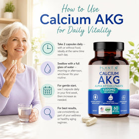 PLANT.O NUTRITION Calcium AKG Monohydrate 1200mg capsules in bottle
