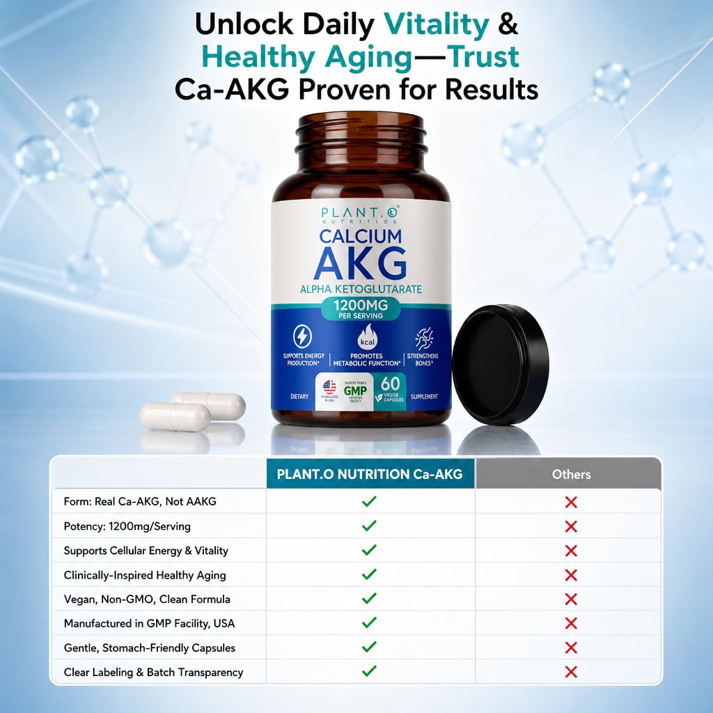 PLANT.O NUTRITION Calcium AKG Monohydrate bottle with a measuring spoon