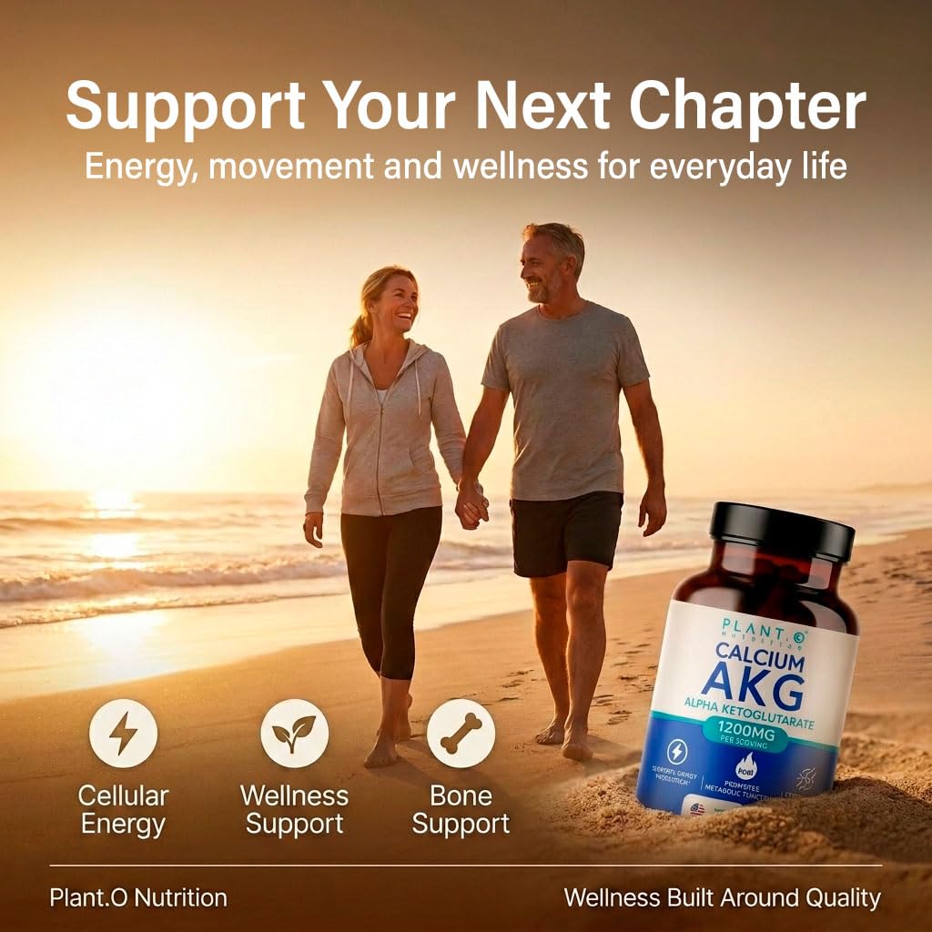PLANT.O NUTRITION Calcium AKG Monohydrate capsules on a wooden table