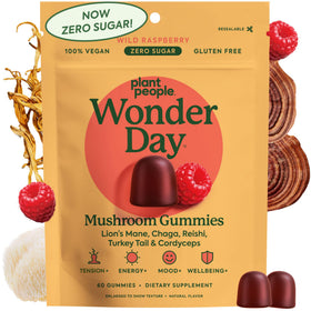 Plant People WonderDay Mushroom Gummies front view with raspberry flavour