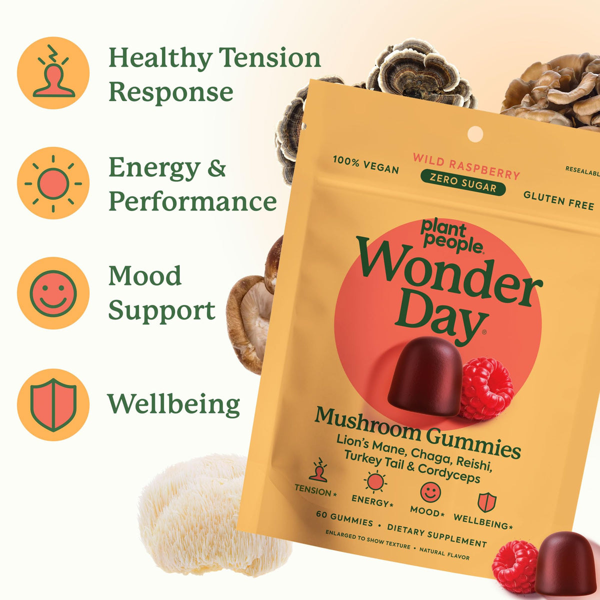 Plant People WonderDay Mushroom Gummies in resealable pouch