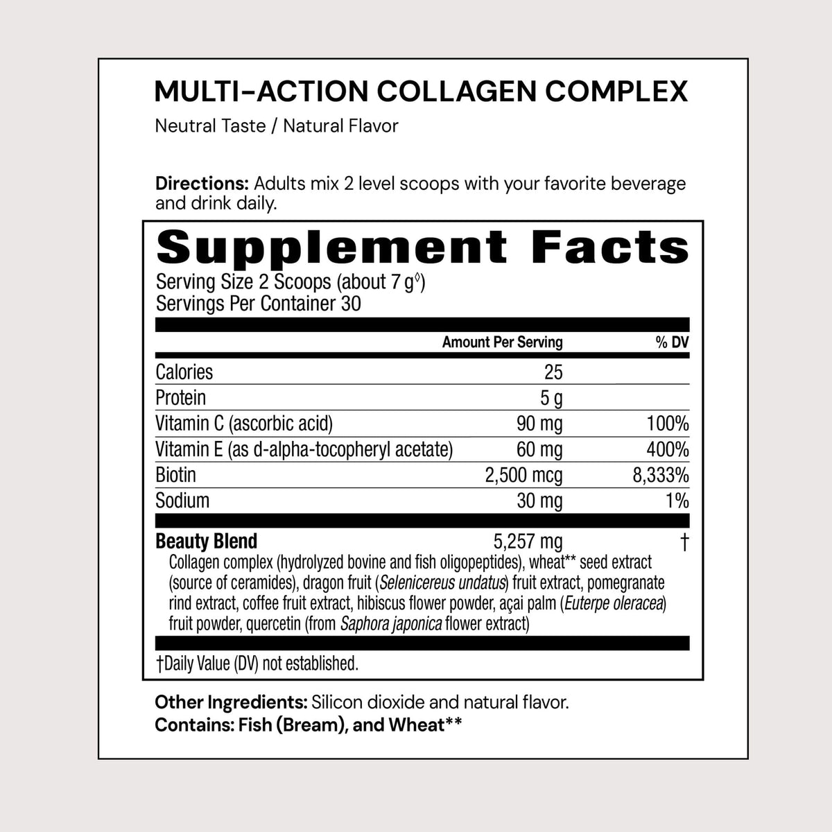 Plexus Multi-Action Collagen Complex nutritional information and ingredients